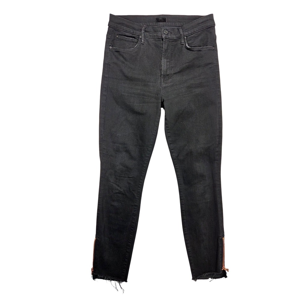 Mother Black Denim Jean Stunner Double Zip Fray Ankle Women sz 29 Stretch Skinny